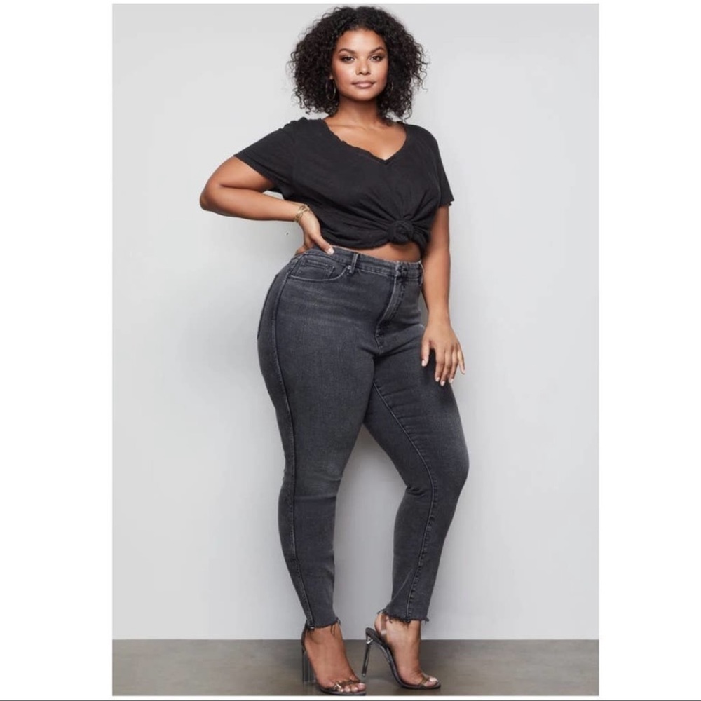 Good American Good Curve Skinny Raw Edge Gray Black Jeans size 12 or 31 NWT